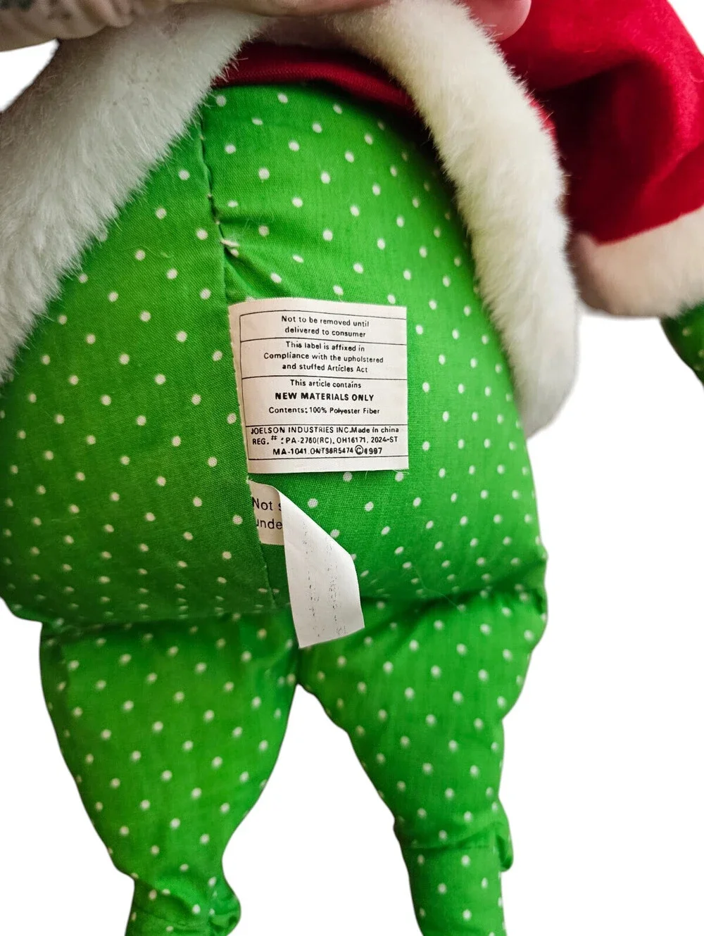 Vtg 1996 Christmas frog hand puppet dressed in a red and white Santa Claus suit